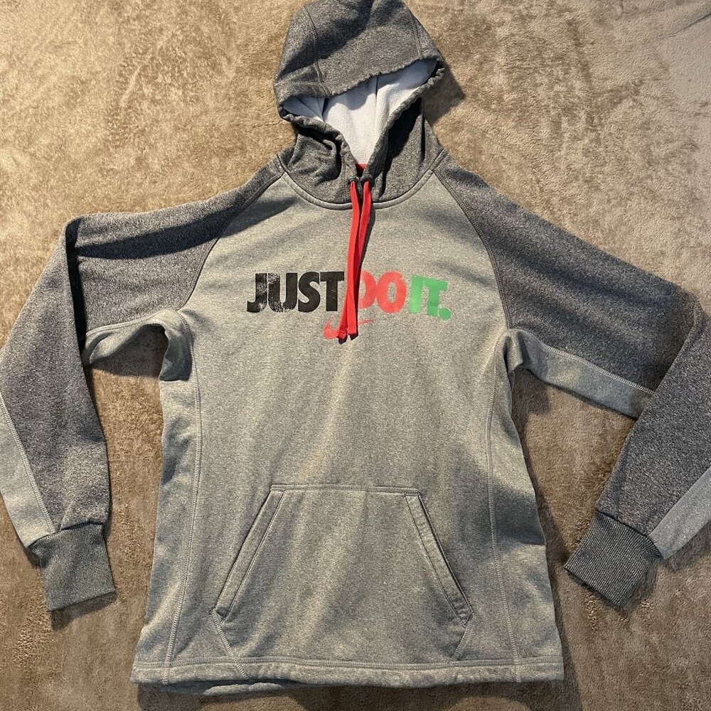 Nike Hoodie Men's Sz Small Therma-Fit Just Do It Pullover Gray Green 454991 063